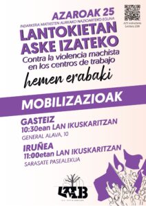 25 noviembre MOBILIZACIÓN contra la violencia machista en los centros de trabajo
