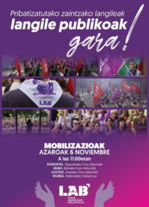 MOVILIZACIONES en las cuatro capitales de Hegoalde. 6 de noviembre 11,00