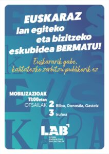 LAB pasa a la ofensiva para conseguir garantías legales para poder trabajar y vivir en euskera en los servicios públicos