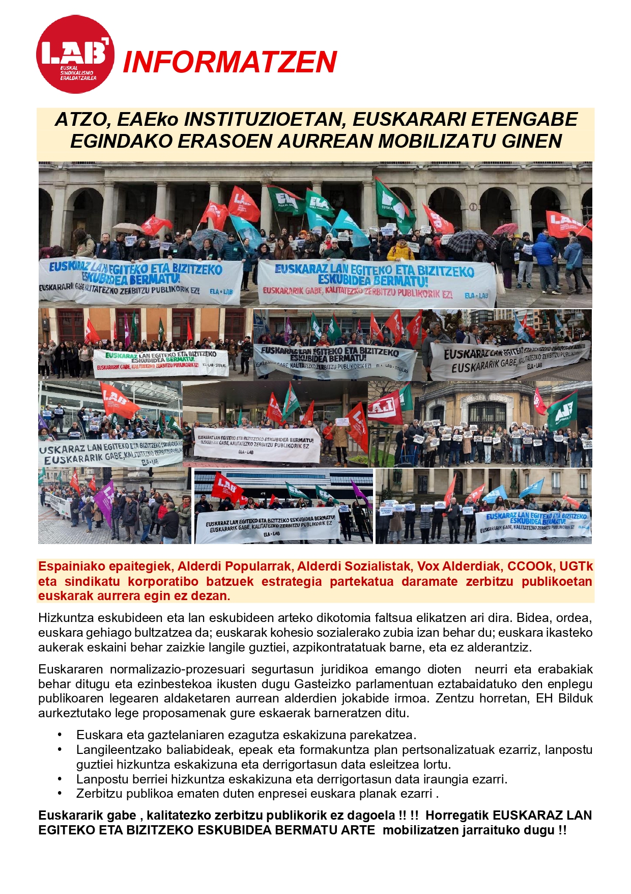 ATZO EUSKARAK JASOTAKO ERASOEN AURKA MOBILIZATU GINEN!!