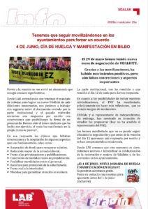 4 DE JUNIO, DIA DE HUELGA Y MANIFESTACION EN BILBO